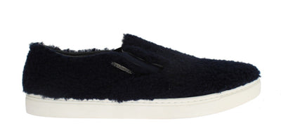 Blue Wool Leather Logo Sneakers