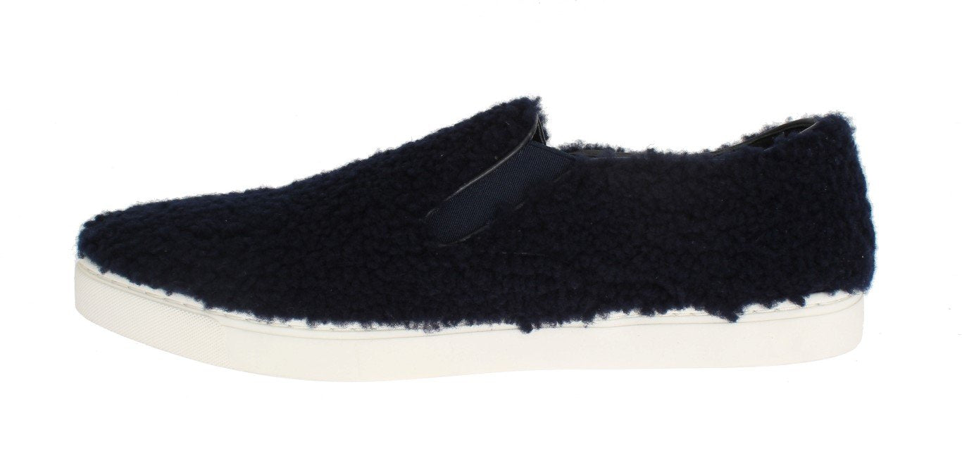 Blue Wool Leather Logo Sneakers