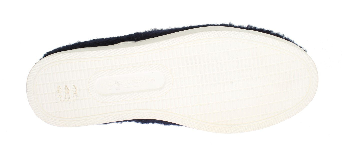 Blue Wool Leather Logo Sneakers