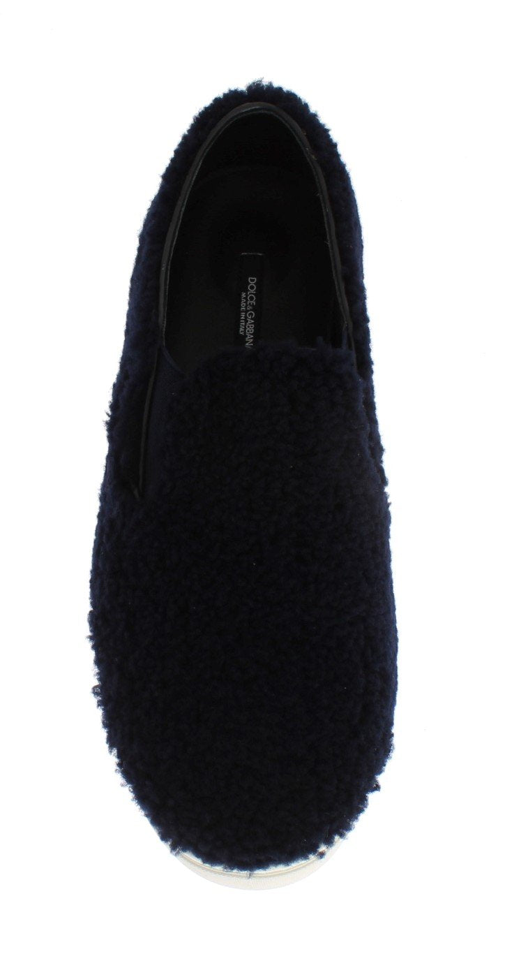 Blue Wool Leather Logo Sneakers
