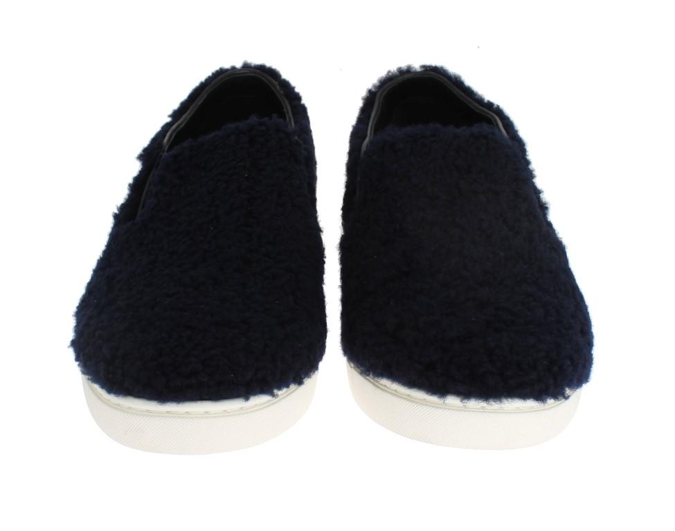 Blue Wool Leather Logo Sneakers