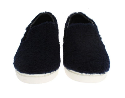 Blue Wool Leather Logo Sneakers