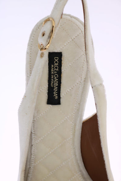 White Velvet Crystal Slingback Shoes