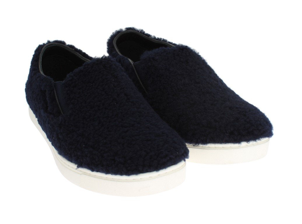 Blue Wool Leather Logo Sneakers