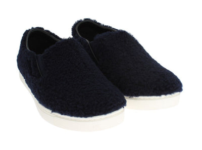 Blue Wool Leather Logo Sneakers