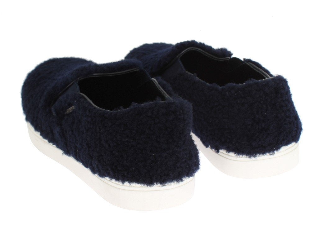 Blue Wool Leather Logo Sneakers