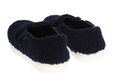 Blue Wool Leather Logo Sneakers