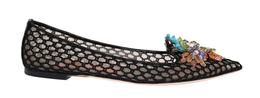 Black Ballet Flats Crystal Loafers