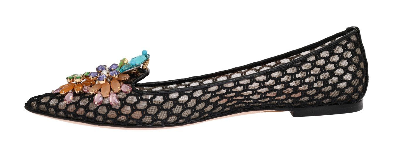 Black Ballet Flats Crystal Loafers