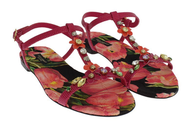 Pink Lizard Crystal Floral Sandals