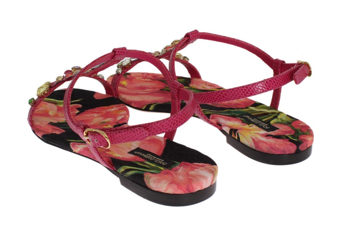 Pink Lizard Crystal Floral Sandals