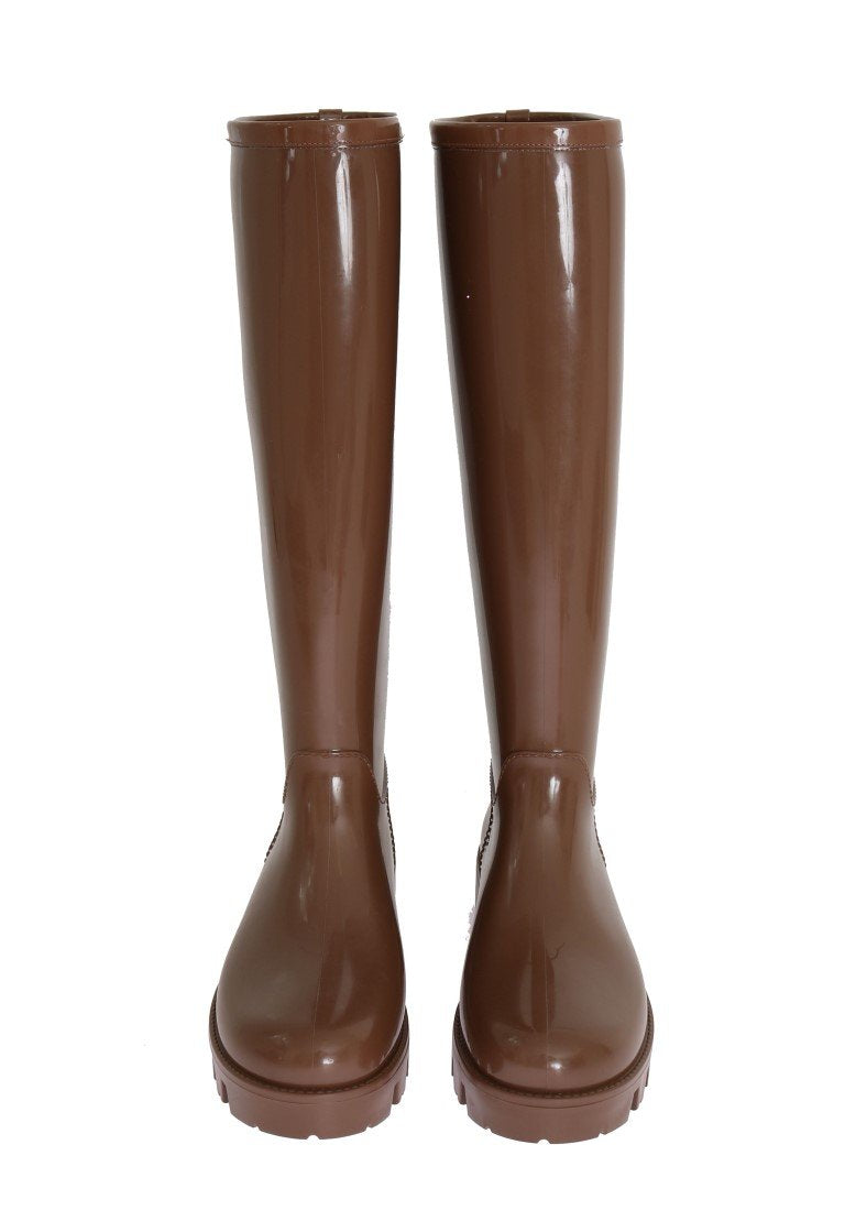 Brown Rubber Knee Rain Boots