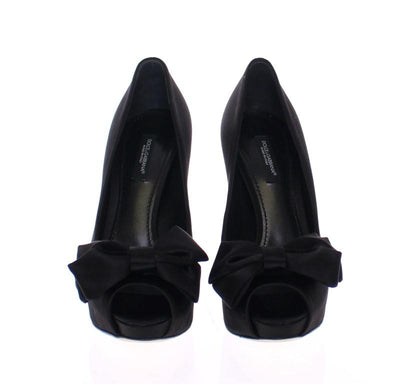 Black Silk Platform Bow Pumps