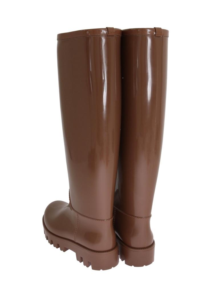 Brown Rubber Knee Rain Boots