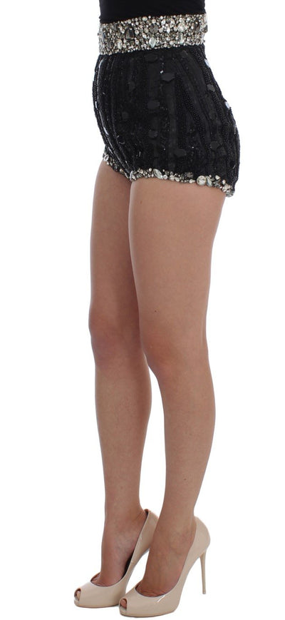 Black Crystal Sequined Mini Shorts