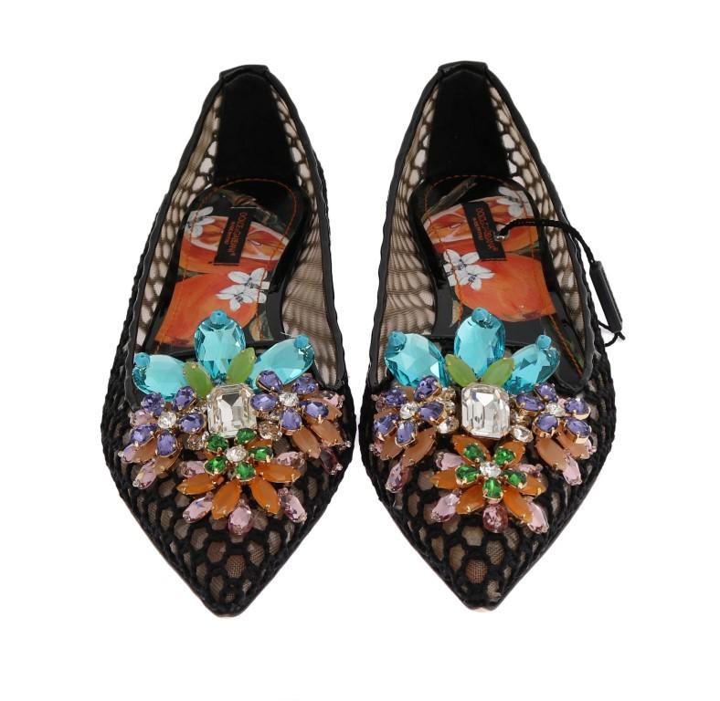 Black Ballet Flats Crystal Loafers