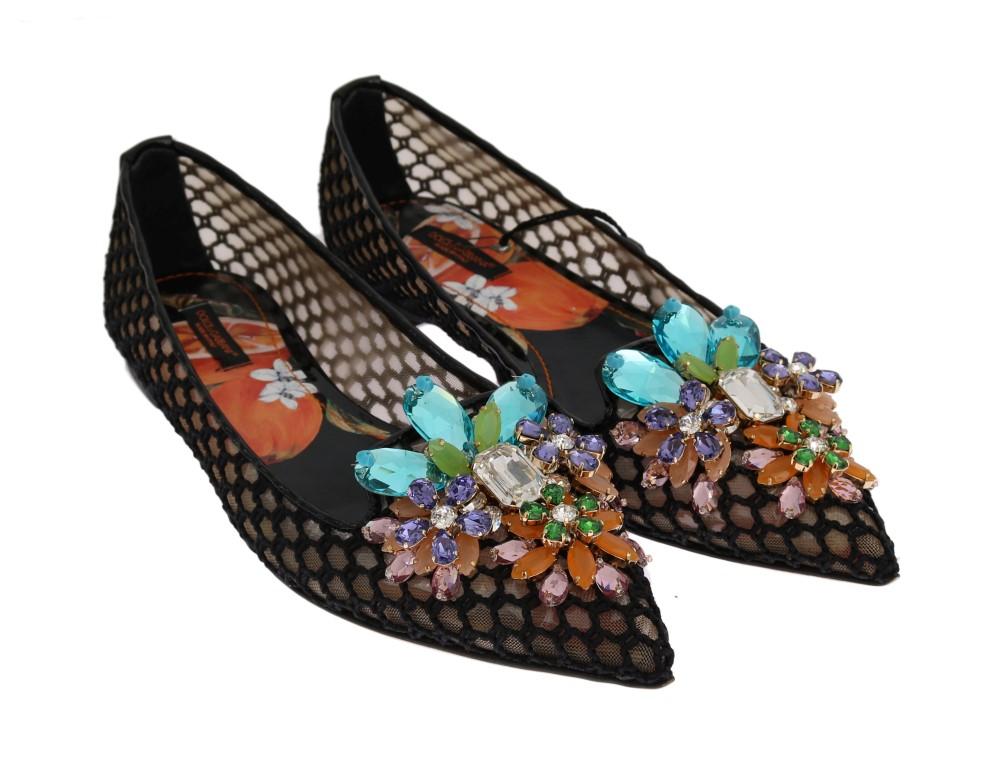 Black Ballet Flats Crystal Loafers