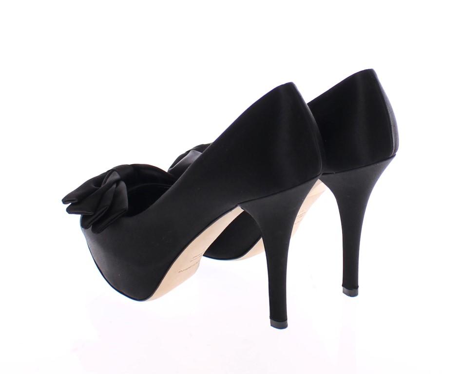Black Silk Platform Bow Pumps