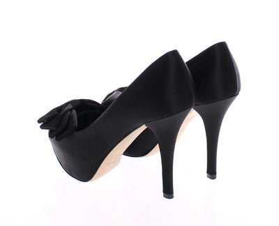 Black Silk Platform Bow Pumps
