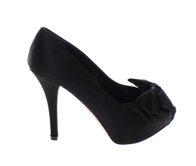 Black Silk Platform Bow Pumps