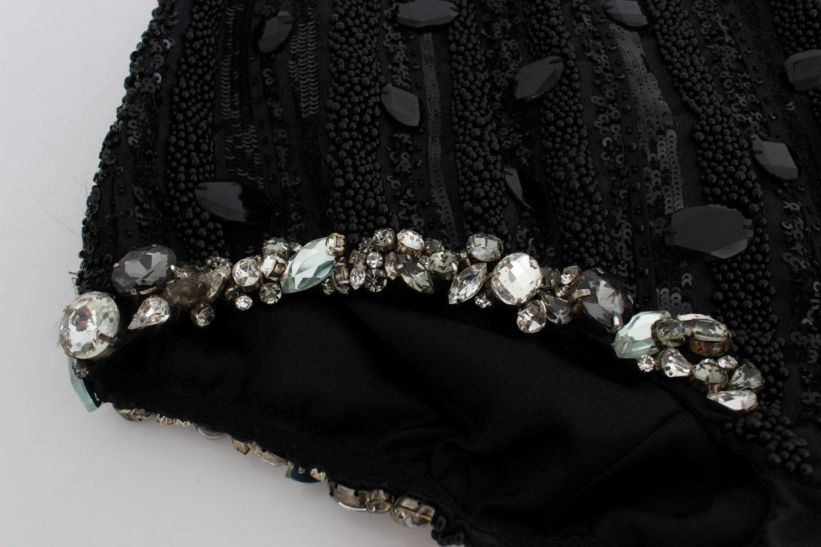 Black Crystal Sequined Mini Shorts