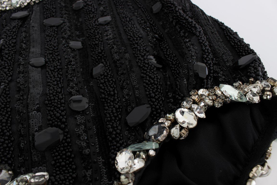 Black Crystal Sequined Mini Shorts