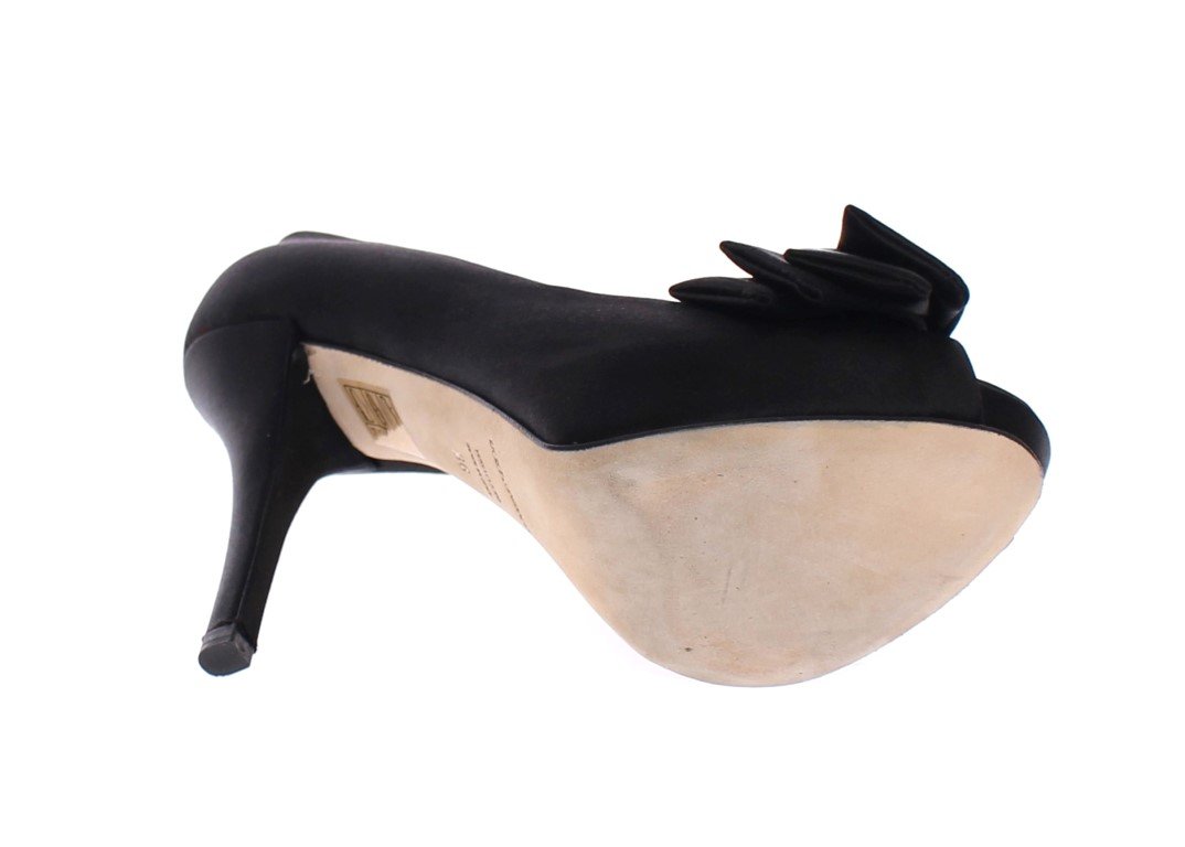 Black Silk Platform Bow Pumps