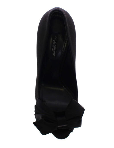 Black Silk Platform Bow Pumps