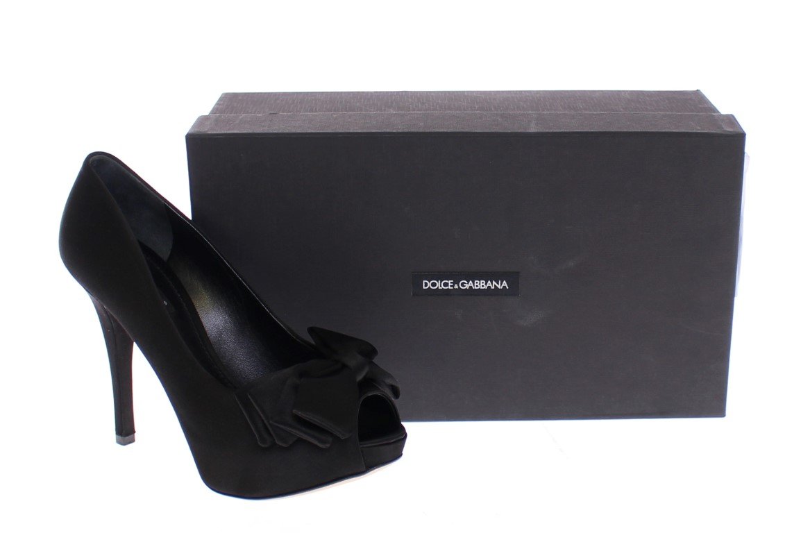 Black Silk Platform Bow Pumps