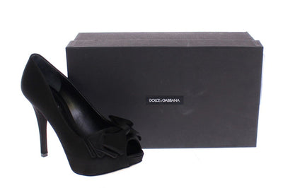 Black Silk Platform Bow Pumps
