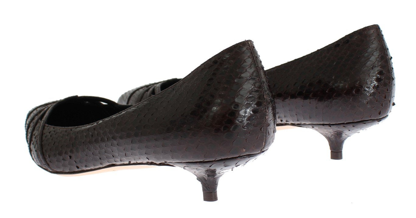 Brown Snakeskin Kitten Heels Pumps