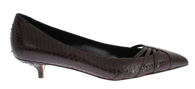 Brown Snakeskin Kitten Heels Pumps