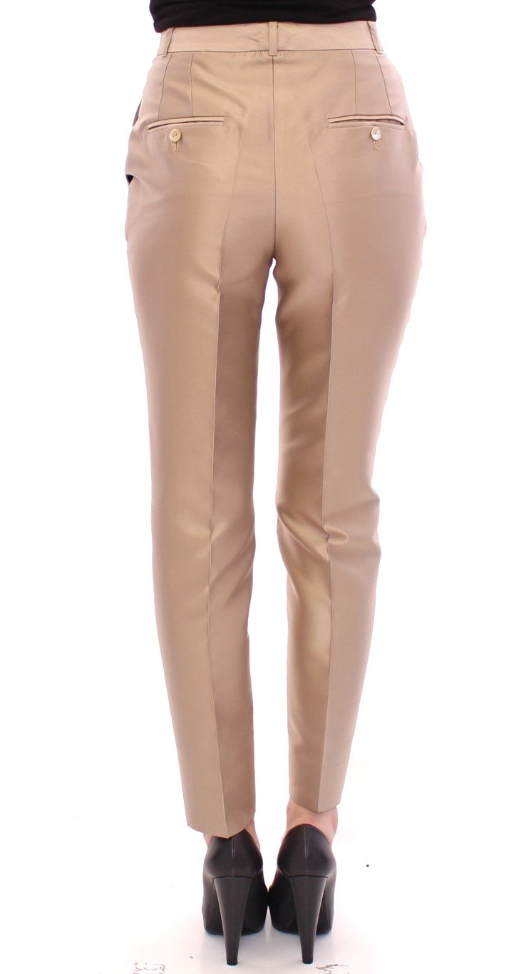 Beige Silk Logo Chinos Dress Pants