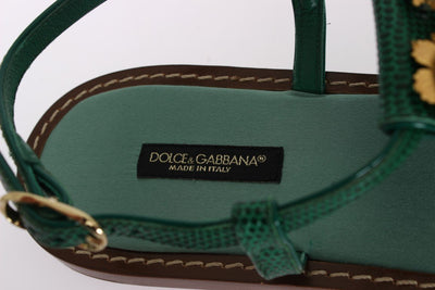 Green Leather Crystal Sandals
