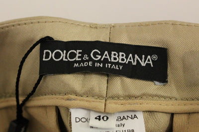 Beige Silk Logo Chinos Dress Pants
