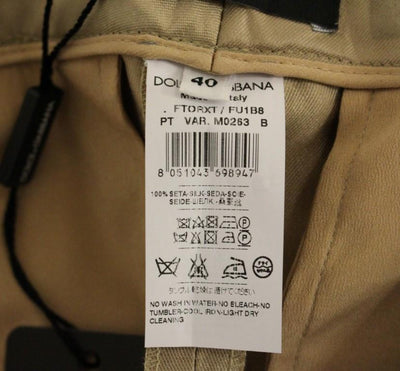 Beige Silk Logo Chinos Dress Pants