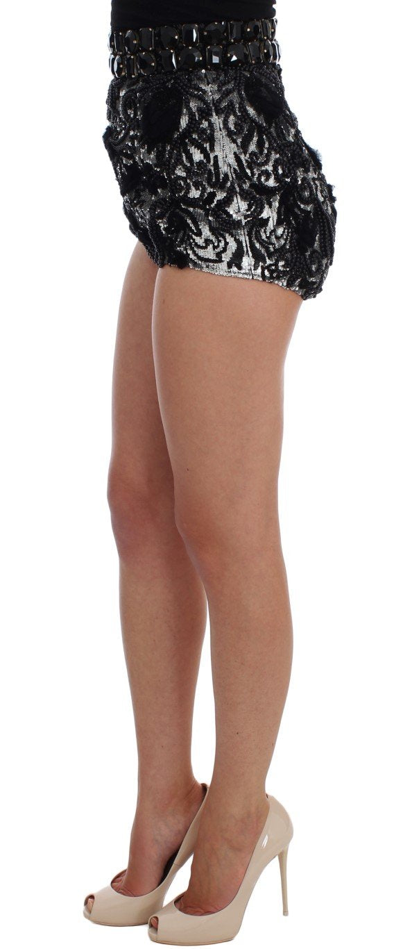 Black Crystal Sequined Mini Shorts