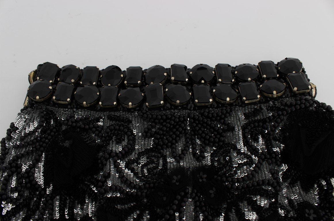 Black Crystal Sequined Mini Shorts