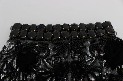 Black Crystal Sequined Mini Shorts