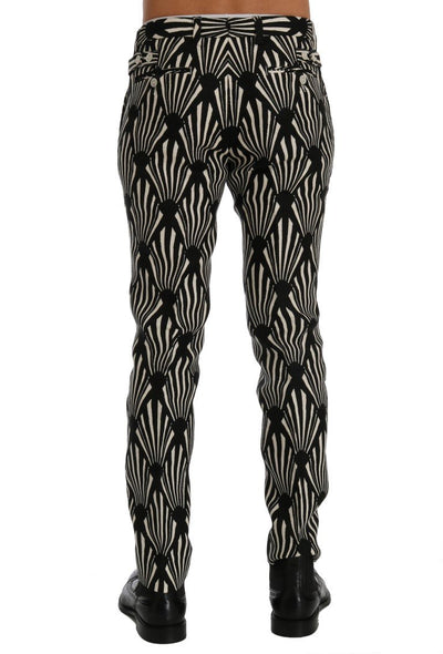 Black White Slim Fit Hemp Linen Pants