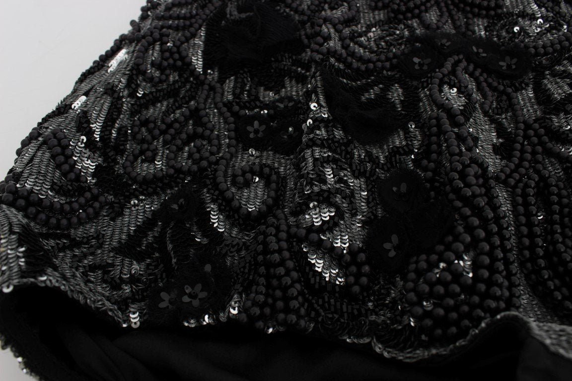 Black Crystal Sequined Mini Shorts