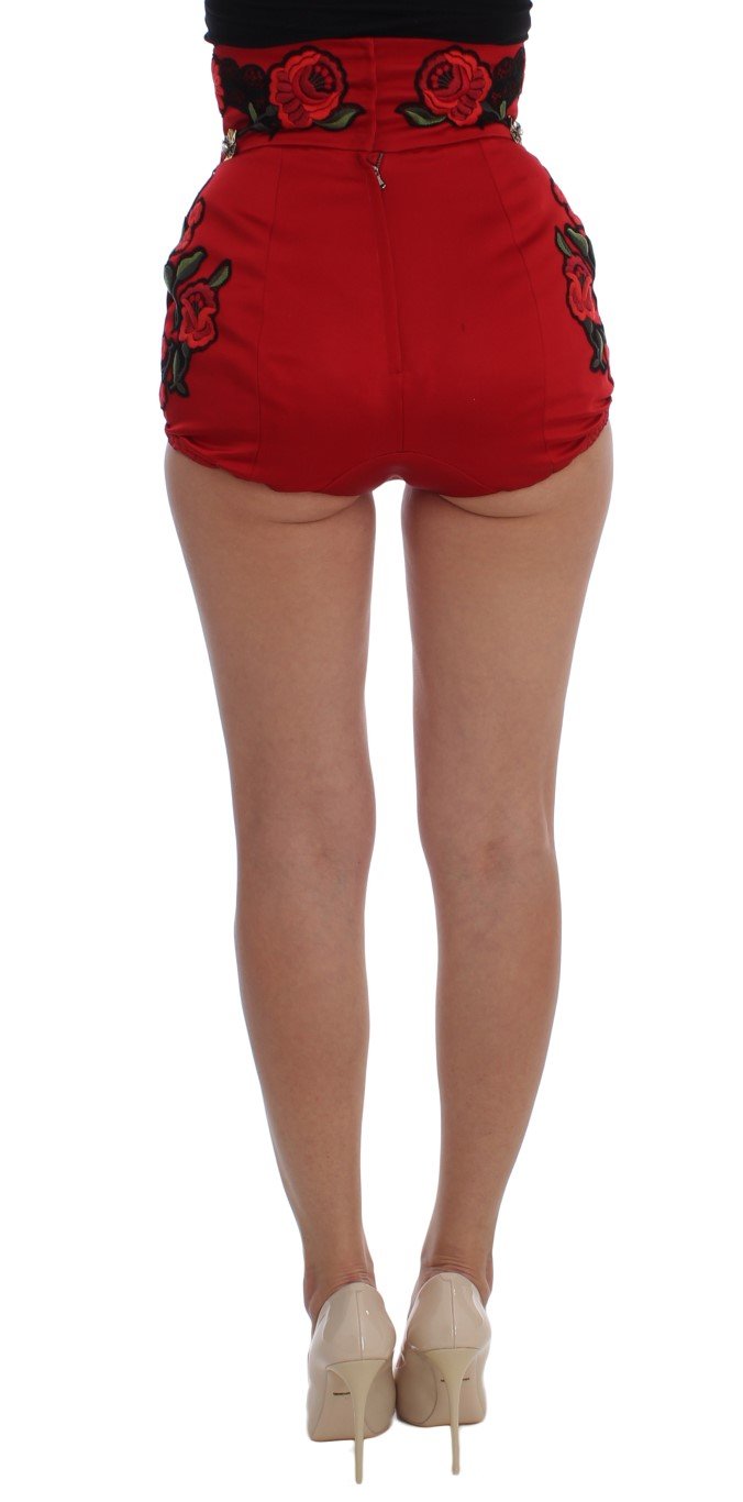 Red Silk Roses Crystal Mini Shorts