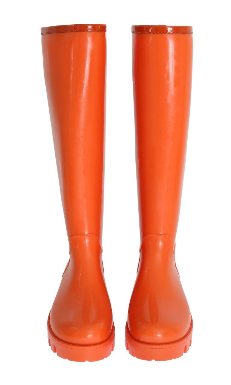 Orange Rubber Knee Rain Boots