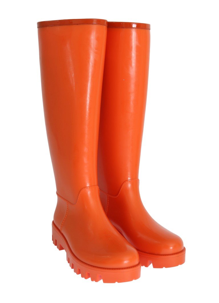 Orange Rubber Knee Rain Boots