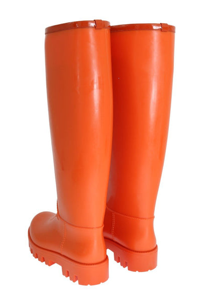 Orange Rubber Knee Rain Boots