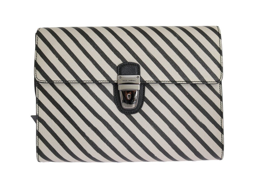 Black White Leather Briefcase Bag