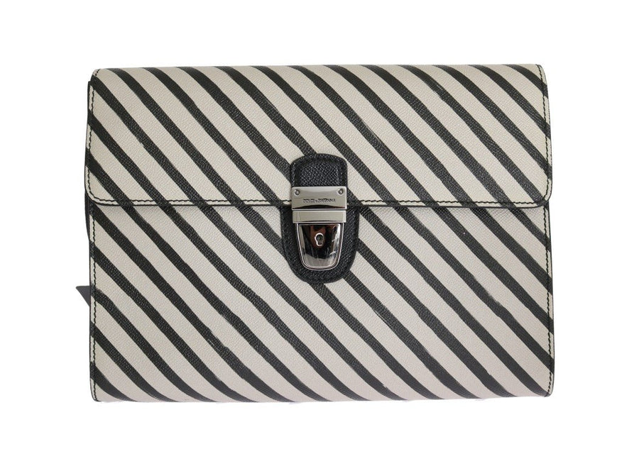 Black White Leather Briefcase Bag