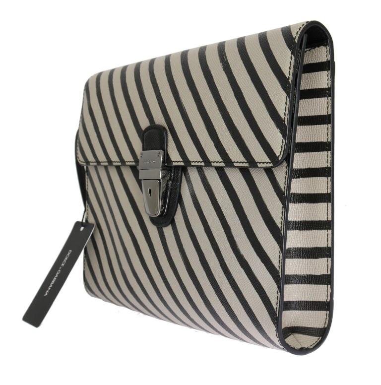 Black White Leather Briefcase Bag