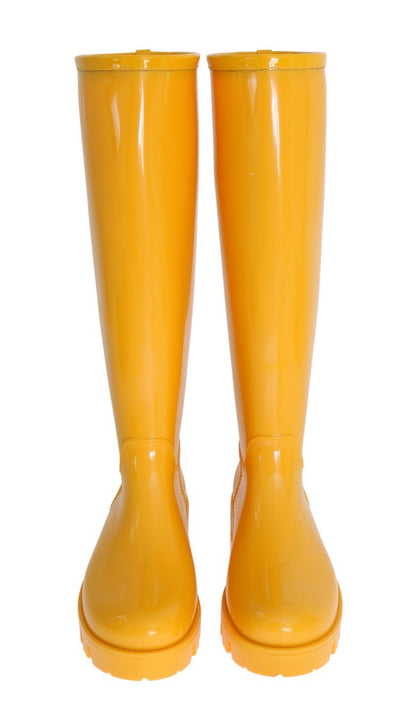 Yellow Rubber Knee Rain Boots