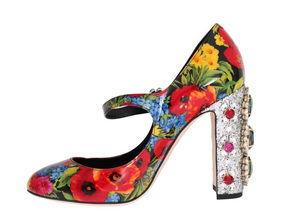 Floral Crystal Mary Janes Leather Shoes